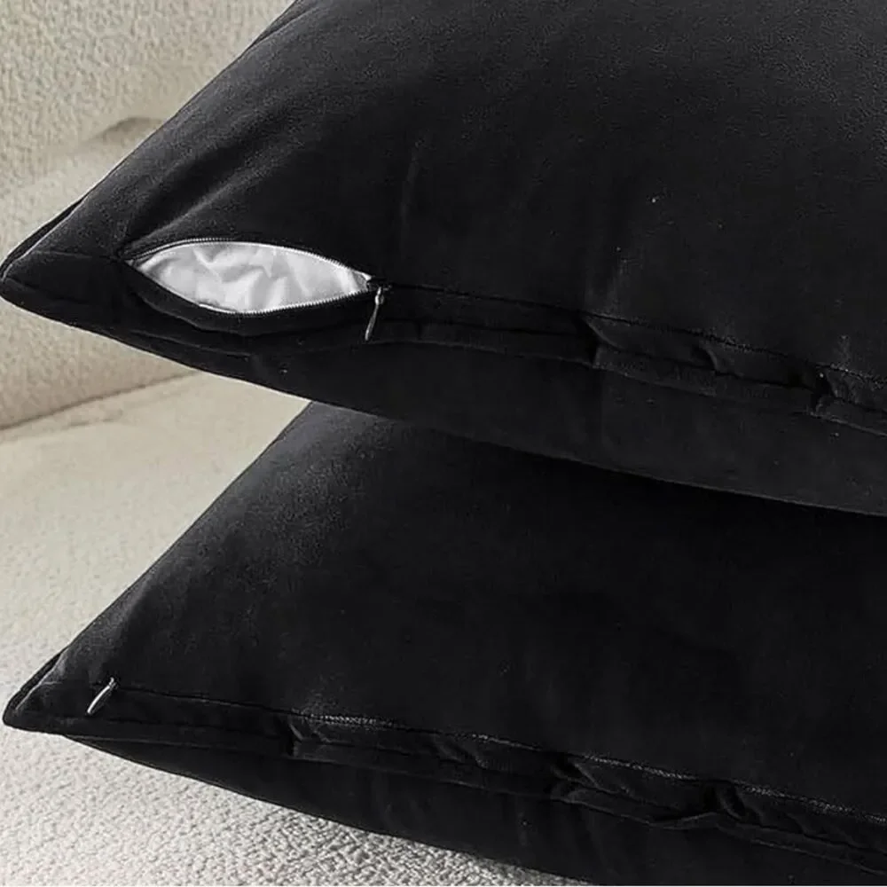 Jet Black VELVET Euro Accent Pillow Covers Luxury High End Hotel Vibes
